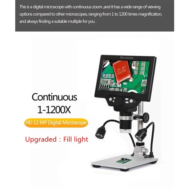 Digitalt videomikroskop - G1200D - 500–1500x - 17,8 cm HD LCD - 12 MP - Med Batteri - Til Lodning/Mobilreparation - Guld