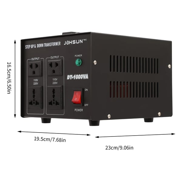 Jännitemuunnin - DT-1000VA Muuntaja - 110V↔220V - Jännitteen nosto/lasku - Yhden painalluksen kytkin - 1000 VA - Valkoinen