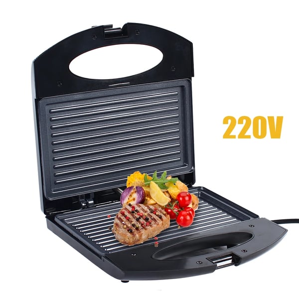 Sähkögrilli - Kontaktigrilli/Voileipägrilli - Kaksipuolinen lämmitys - 850 W - 220 V 50 Hz - Kompakti 22×20 cm - Musta