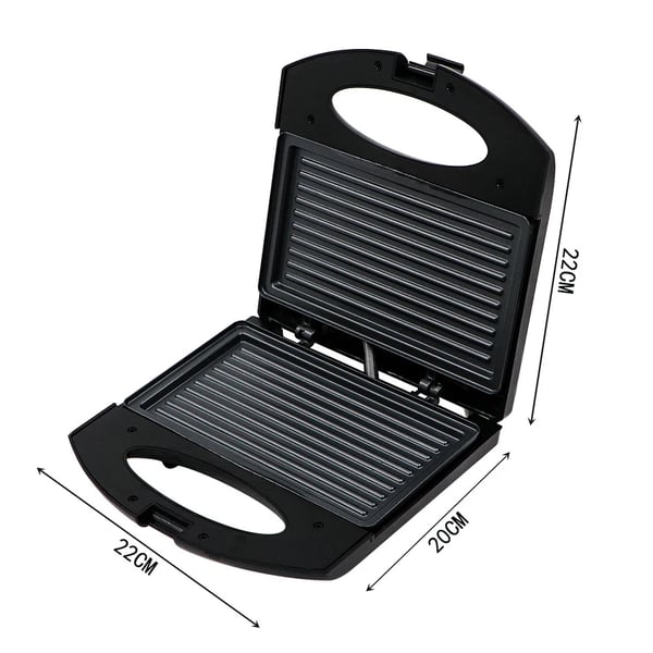 Sähkögrilli - Kontaktigrilli/Voileipägrilli - Kaksipuolinen lämmitys - 850 W - 220 V 50 Hz - Kompakti 22×20 cm - Musta
