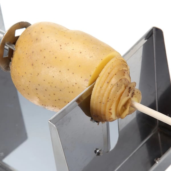 Spiralskærer til kartofler - Manuel chips- og frugttwister - Rustfrit stål/plast/gummi - 3–3,5 mm skiver - Ca. 1 min - Mørkegrå