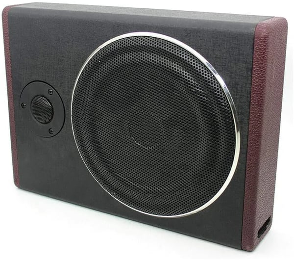 Aktiv under-sæde bilsubwoofer, 8 tommer 600 W, ultratynd, 12 V, sort, slankt metalhus