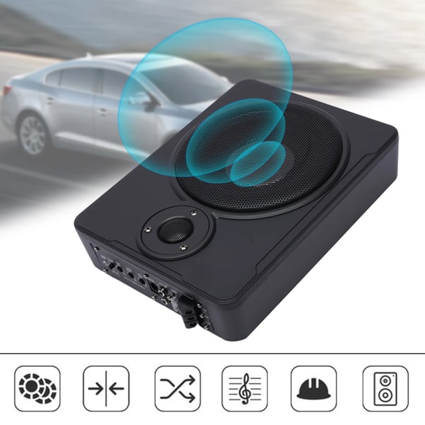 Ultratynd aktiv bilsubwoofer, 8 tommer 600W under sædet, slankt metalhus 12V, Deep Sapphire