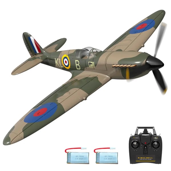 Spitfire V2 - Mini RC-fly - RTF med 2 batterier - 40 cm vingefang - 2,4 GHz - 6-akset gyro - Én-knaps U-vending - 4 kanaler - Grøn