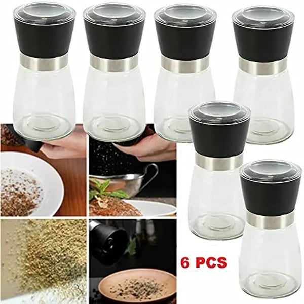 Krydderikværn sæt - Salt- og peberkværn - Manuel 6-pak - Glas - Miljøvenlig - Mørk khaki