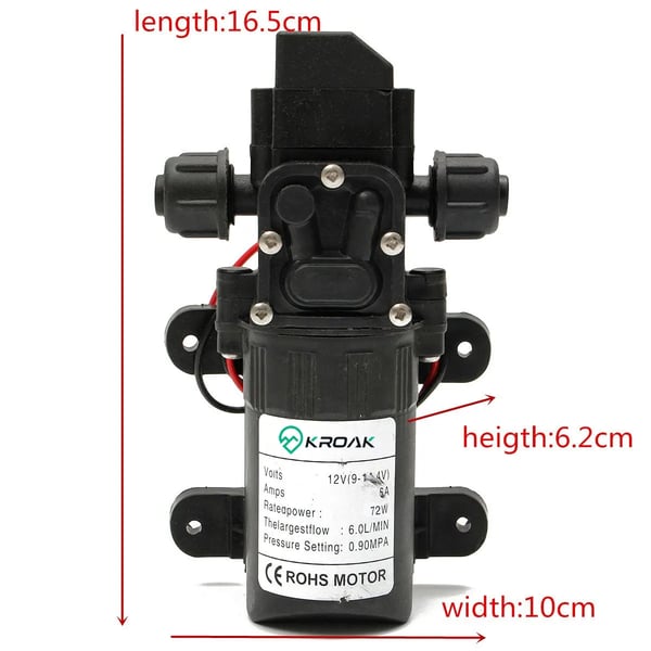 Vattenpump - Membrantryckpump/Boosterpump - Skruvgängad anslutning - 3V - Högtryck - EU-kontakt - CE-godkänd - För husbil och båt