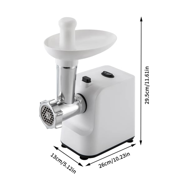 Sähköinen Lihamylly & Makkarasuulake - MG-S1 - 1000W Max - 1,5–2,5 kg/min - 3 Terälevyä - 220–240V AC - Ruostumaton Teräs/Muovi - Valkoinen