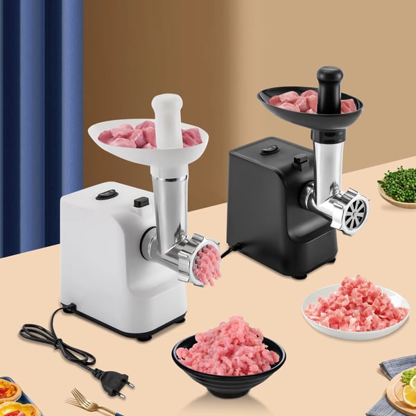 Elektrisk Kødhakker & Pølsestopper - MG-S1 - 1000W Max - 1,5–2,5 kg/min - 3 Skiver - 220–240V AC - Rustfrit Stål/Plast - Hvid