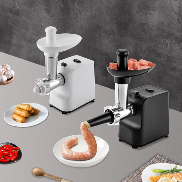 Elektrisk Kødhakker & Pølsestopper - MG-S1 - 1000W Max - 1,5–2,5 kg/min - 3 Skiver - 220–240V AC - Rustfrit Stål/Plast - Hvid