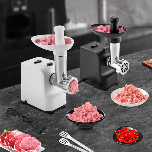 Elektrisk Kødhakker & Pølsestopper - MG-S1 - 1000W Max - 1,5–2,5 kg/min - 3 Skiver - 220–240V AC - Rustfrit Stål/Plast - Hvid