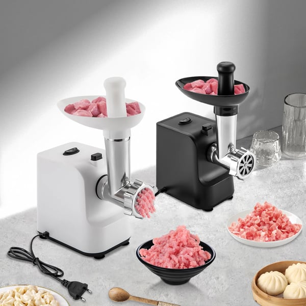 Elektrisk Kødhakker & Pølsestopper - MG-S1 - 1000W Max - 1,5–2,5 kg/min - 3 Skiver - 220–240V AC - Rustfrit Stål/Plast - Hvid