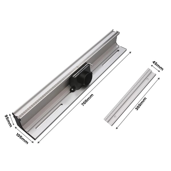 Fræsebord Anslag - Aluminiumprofil - 700 mm Længde - 300 mm T-skinne - Glidebeslag - Bit-beskytter