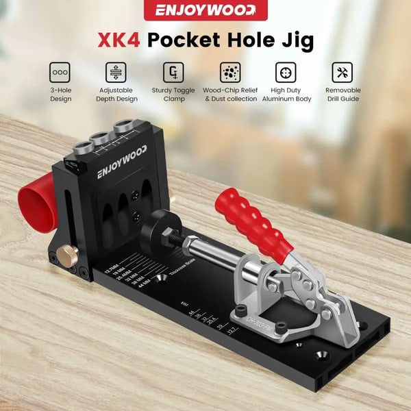 Skråhulsjig til træ - XK4-A Pocket Hole Jig Kit - 9,5 mm boreguide - Aluminium-kobberlegering - Til gør-det-selv - Indigo