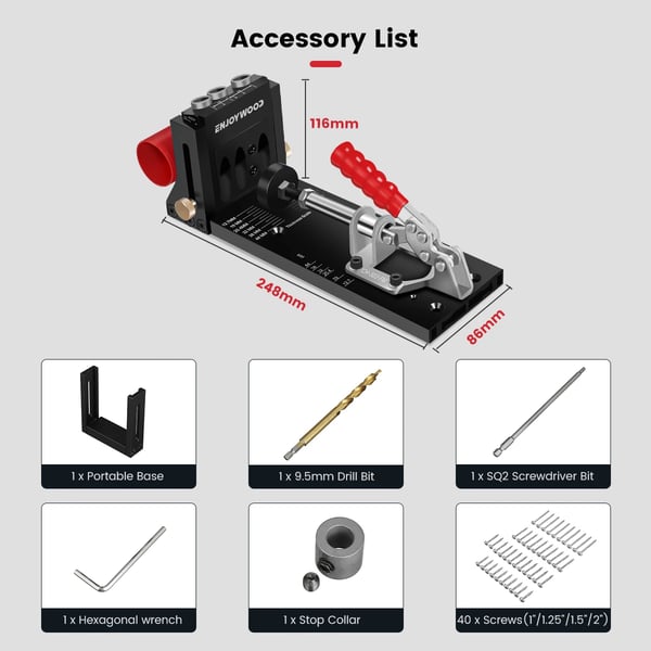 Skråhulsjig til træ - XK4-A Pocket Hole Jig Kit - 9,5 mm boreguide - Aluminium-kobberlegering - Til gør-det-selv - Indigo