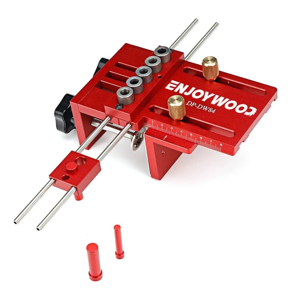 Træjig - Pocket Hole Jig - 3‑i‑1 Justerbar - Dyveljig - Boreguide Til Møbler - 6/8/10 mm - Plastboks - Guld