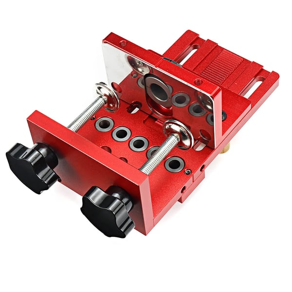 Træjig - Pocket Hole Jig - 3‑i‑1 Justerbar - Dyveljig - Boreguide Til Møbler - 6/8/10 mm - Plastboks - Guld