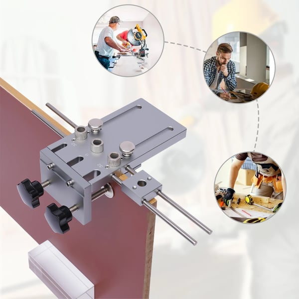 DIY 3-i-1 dyveljig til træ, boreguide og skabelon, sæt 6/8/10 mm, sølv