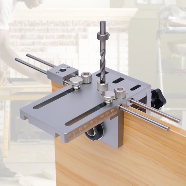 DIY 3-i-1 dyveljig til træ, boreguide og skabelon, sæt 6/8/10 mm, sølv