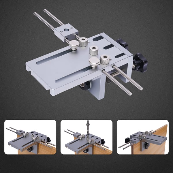 DIY 3-i-1 dyveljig til træ, boreguide og skabelon, sæt 6/8/10 mm, sølv