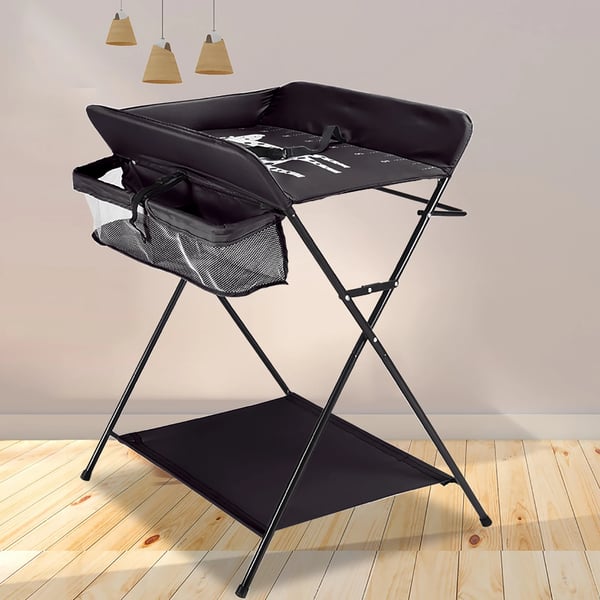 Puslebord - Sammenklappeligt - Højdejusterbart - Med hylde - Sikkerhedsrem - Opbevaringskurv - Lysegrå