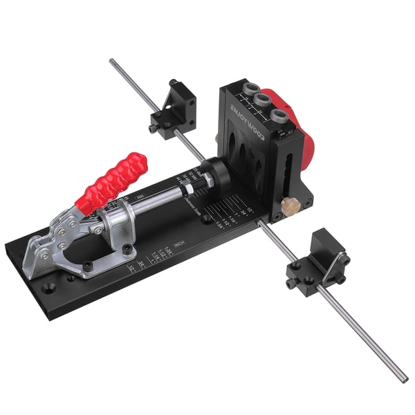 Lommehul-jig - XK4 PRO MAX Kit - Justerbar Aluminiumlegering - Boreguide - Stabiliseringsstang - Stopklods - Opbevaringskasse
