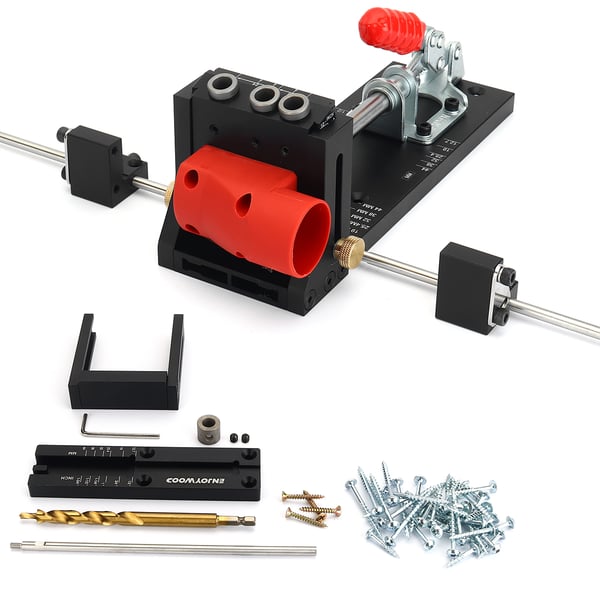 Lommehul-jig - XK4 PRO MAX Kit - Justerbar Aluminiumlegering - Boreguide - Stabiliseringsstang - Stopklods - Opbevaringskasse