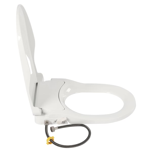 WC-bidee - Istuinlisäosa - Sähkötön, D-tyyppi, Kaksoissuuttimet, 1,27 cm Tuloliitäntä, 60 cm Letku, 11,5–16,5 cm Reikäväli - Valkoinen
