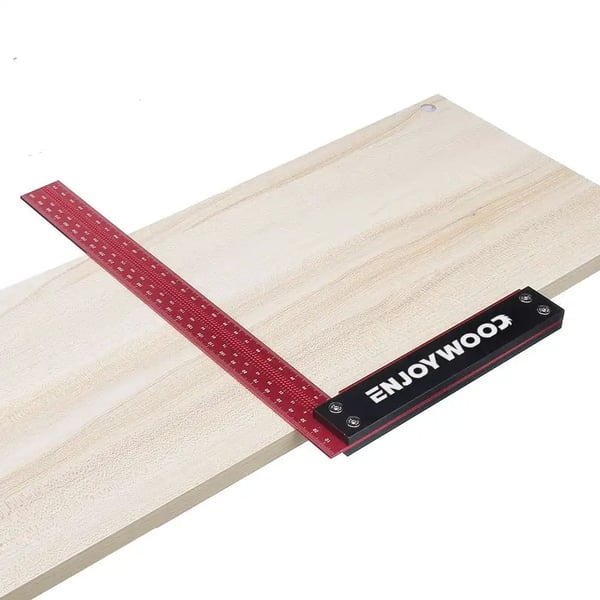 Snedkervinkel - L-formet hul-lineal - 300 mm (30 cm) - 90° Ret vinkel - Aluminiumlegering - Markeringshuller - Til træarbejde - Guld