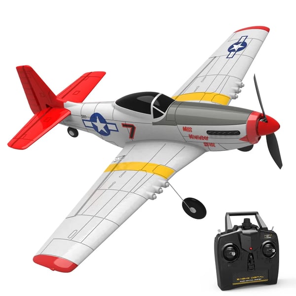 Mini Mustang P-51D V2 761-5 - RC-harjoituskone - 40 cm siipiväli - 2.4G - 6-akselinen gyro - 2 kanavaa - RTF 3 akkua - 1-napin paluu - Punainen