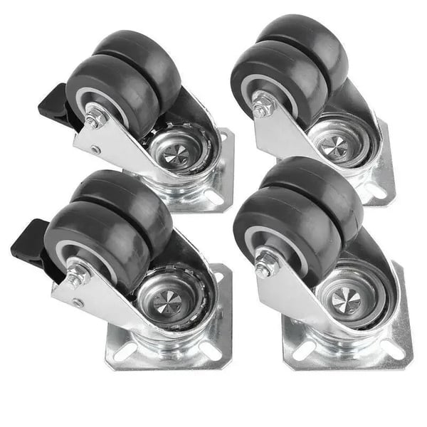 Møbelhjul - Dobbelt drejehjul 50 mm 4 stk. - Svingbare - Med bremse - 100 kg pr. hjul - Grå