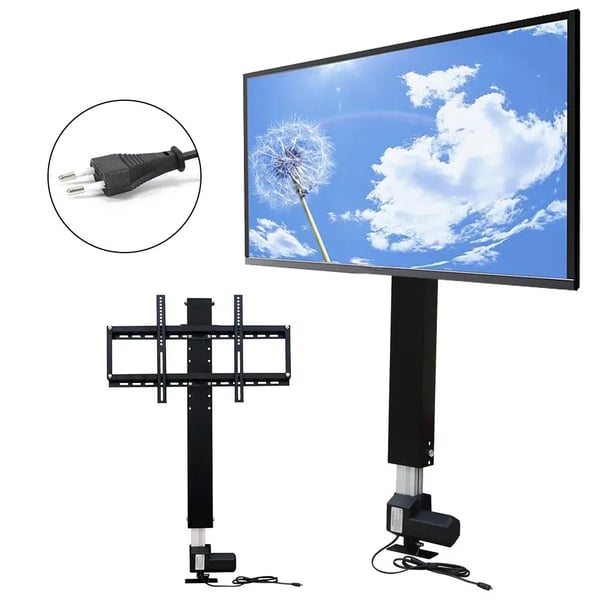 Elektrisk TV-lift - Beslag - Slaglængde 70 cm - 66–145 cm TV - DC24V motor - 1000 N/80 kg - 20 mm/s - Fjernbetjening - Sort