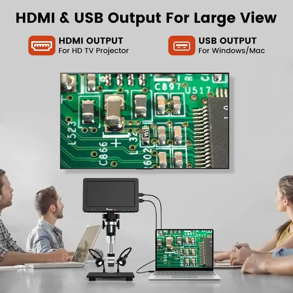 DM9 Pro - Digitalt mikroskop - 17,8 cm IPS-skærm - HDMI-kompatibel - 16 MP - 500–1500x forstørrelse - Fuld møntvisning