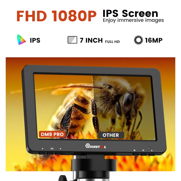 DM9 Pro - Digitalt mikroskop - 17,8 cm IPS-skærm - HDMI-kompatibel - 16 MP - 500–1500x forstørrelse - Fuld møntvisning