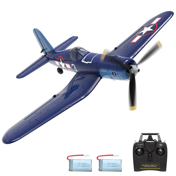 Mini F4U V2 - RTF RC-flygplan - Vingspann 40 cm - Radio 2.4G 4CH - Gyro 6-axlig XPilot - Enknapp Akrobatik - Två Batterier - Blå