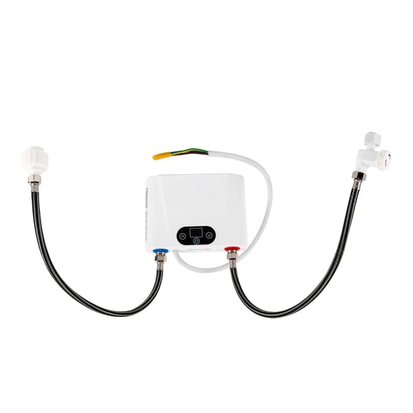 Vægmonteret gennemstrømsvandvarmer, elektrisk 5,5 kW, 30–55 °C, touchpanel & LED-display, hurtig opvarmning, hvid