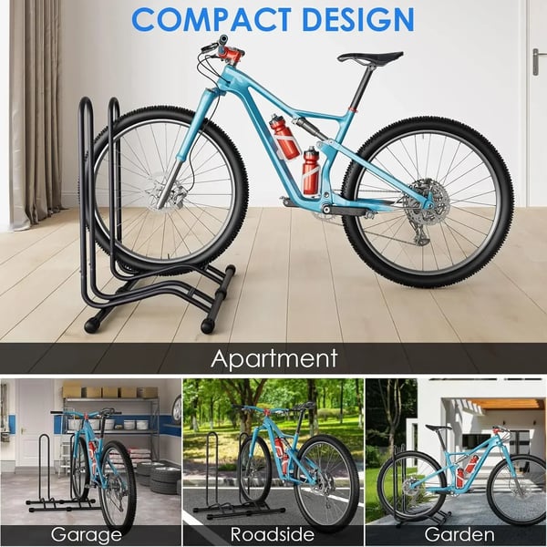 Cykelstativ - Gulvstativ til 2 cykler - Låsbart stativ - Vendbart design - Højkulstofstål - Indigo