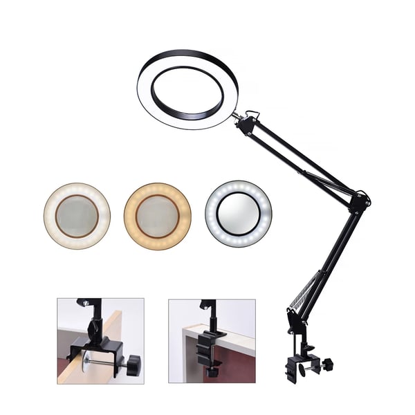 USB LED-suurennuslasi - Pöytäsuurennuslasi - 5x Suurennos - USB-virta - Joustava Varsi 33 cm - Taittuva - Jalustallinen