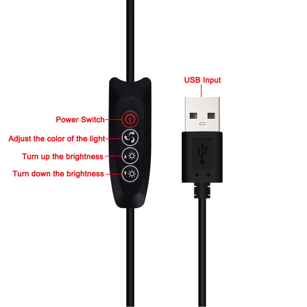 USB LED forstørrelsesglas - Bordlup - 5x Forstørrelse - USB-drevet - Fleksibel Arm 33 cm - Sammenklappelig - Med Stativ