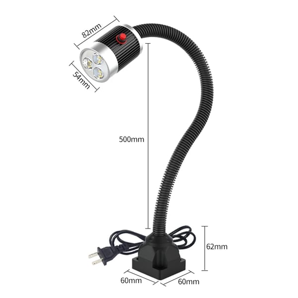 CNC-maskinlampa - LED arbetslampa - 5 W - 110–220 V - Fast fot - Flexibel arm - Aluminiumlegering - Svart