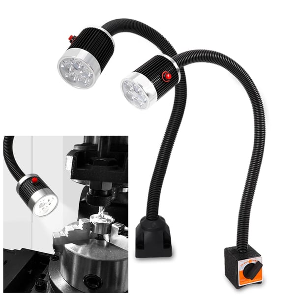 CNC maskinlampe - LED arbejdslampe - 5 W - 110–220 V - Fast fod - Fleksibel arm - Aluminiumslegering - Sort