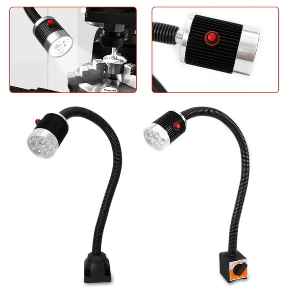 CNC maskinlampe - LED arbejdslampe - 5 W - 110–220 V - Fast fod - Fleksibel arm - Aluminiumslegering - Sort