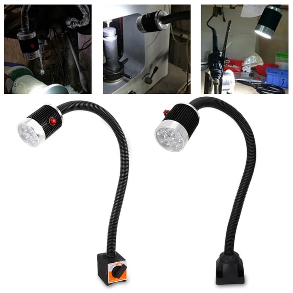 CNC maskinlampe - LED arbejdslampe - 5 W - 110–220 V - Fast fod - Fleksibel arm - Aluminiumslegering - Sort