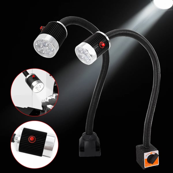 CNC maskinlampe - LED arbejdslampe - 5 W - 110–220 V - Fast fod - Fleksibel arm - Aluminiumslegering - Sort
