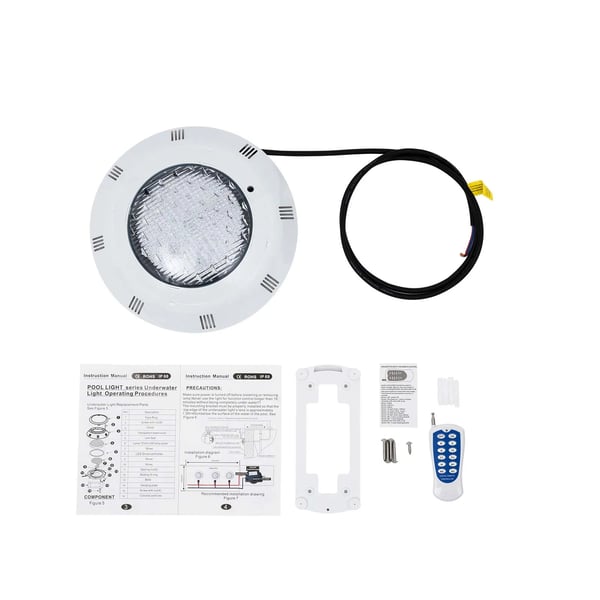 LED-uima-allasvalo, IP68 vedenpitävä, 45W AC12V, 2500 lm, valkoinen, kaukosäätimellä