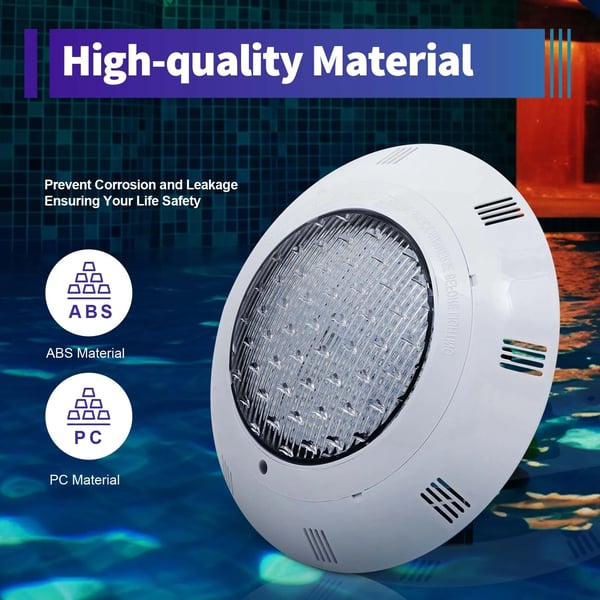 LED-uima-allasvalo, IP68 vedenpitävä, 45W AC12V, 2500 lm, valkoinen, kaukosäätimellä