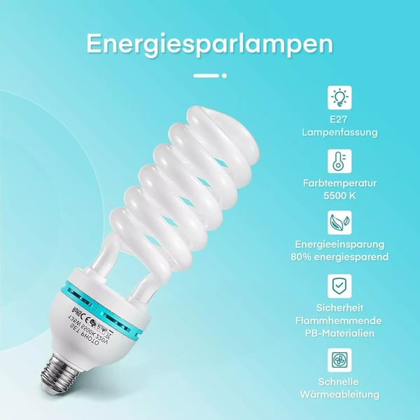 Fotolamper til softbox - CFL spiral E27-fatning - 4 x 135 W - 230 V AC - IP65 - Studiobelysning - Blå
