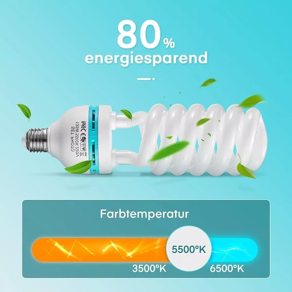Fotolamper til softbox - CFL spiral E27-fatning - 4 x 135 W - 230 V AC - IP65 - Studiobelysning - Blå