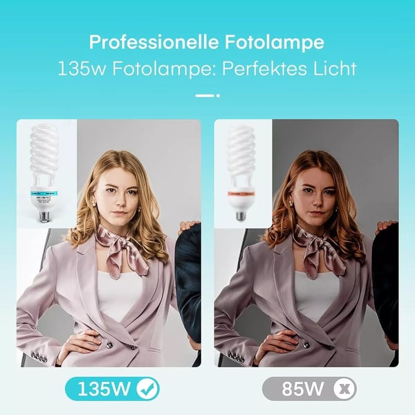 Fotolamper til softbox - CFL spiral E27-fatning - 4 x 135 W - 230 V AC - IP65 - Studiobelysning - Blå