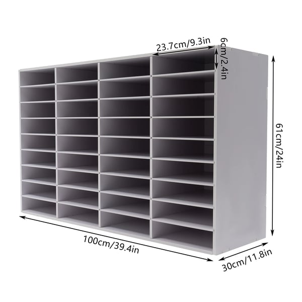 Literatur- og postsorterer - Posthylde - 36 rum - PVC & filt - Rammetykkelse 10 mm - Skilleplader 5 mm - Samling påkrævet - Lysegrå