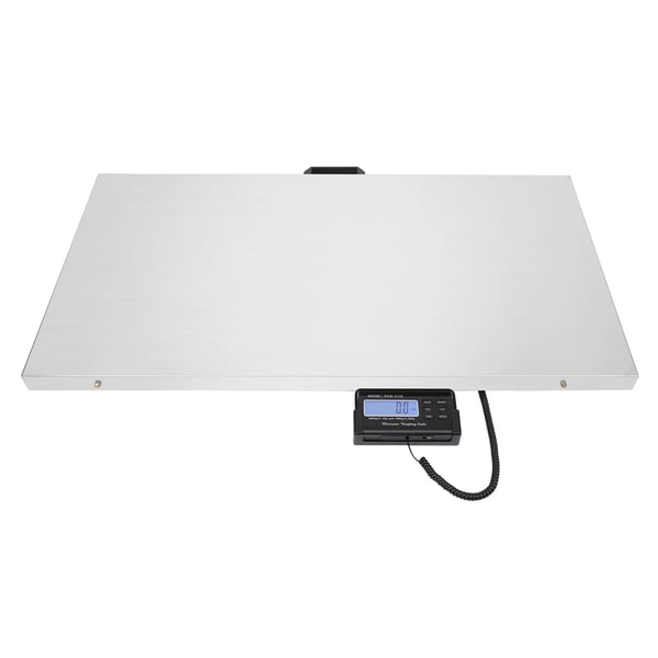 Digitaalinen lemmikkivaaka - Alustavaaka - Ruostumaton teräs - Max 300 kg - Min 0,4 kg - LCD-näyttö - Verkkolaite tai 4× AA - 103,5×53×4 cm - Hopea